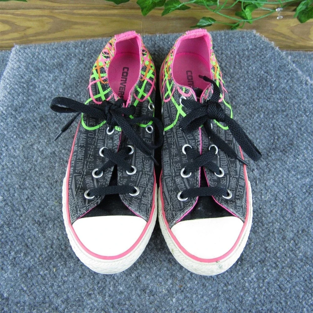 Converse Youth Girls Sneaker Shoes Black Fabric Lace Up Size 2 Medium‎
